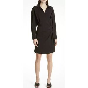 VINCE Long Sleeve Wrap Front Shirt Dress in Black Hammered Weave NWT Size XL